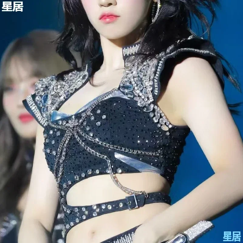 Frauen Gruppe Kpop Jazz Dance Outfits Strass Tops Enge Shorts Sexy Tanz Kostüm Nachtclub Dj Sänger Bühne Zeigen Clubwear