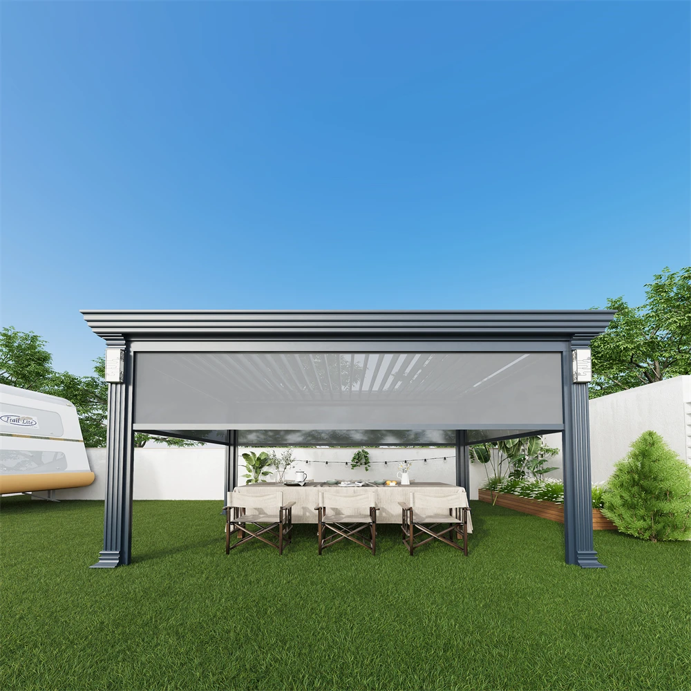 4X5 Merters Aluminum Outdoor Pergola Motorized Louvers Pergola Gazebo Modern Pergola With Electric Roller Blind