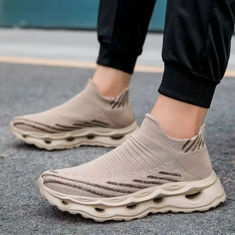 Men Spring Autumn New Big Size Air Mesh Casual Sneakers Lovers Thick Sole Round Toe Lightweight Slip On Running shoes Sock Shoes