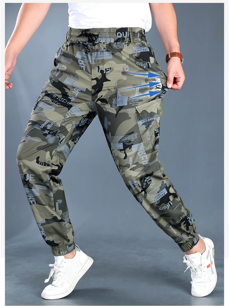 الرجال ملابس العمل غير رسمية السراويل الصيف مكافحة المسيل للدموع مقاومة للاهتراء التمويه فضفاضة تناسب رقيقة السراويل الطويلة لموقع البناء