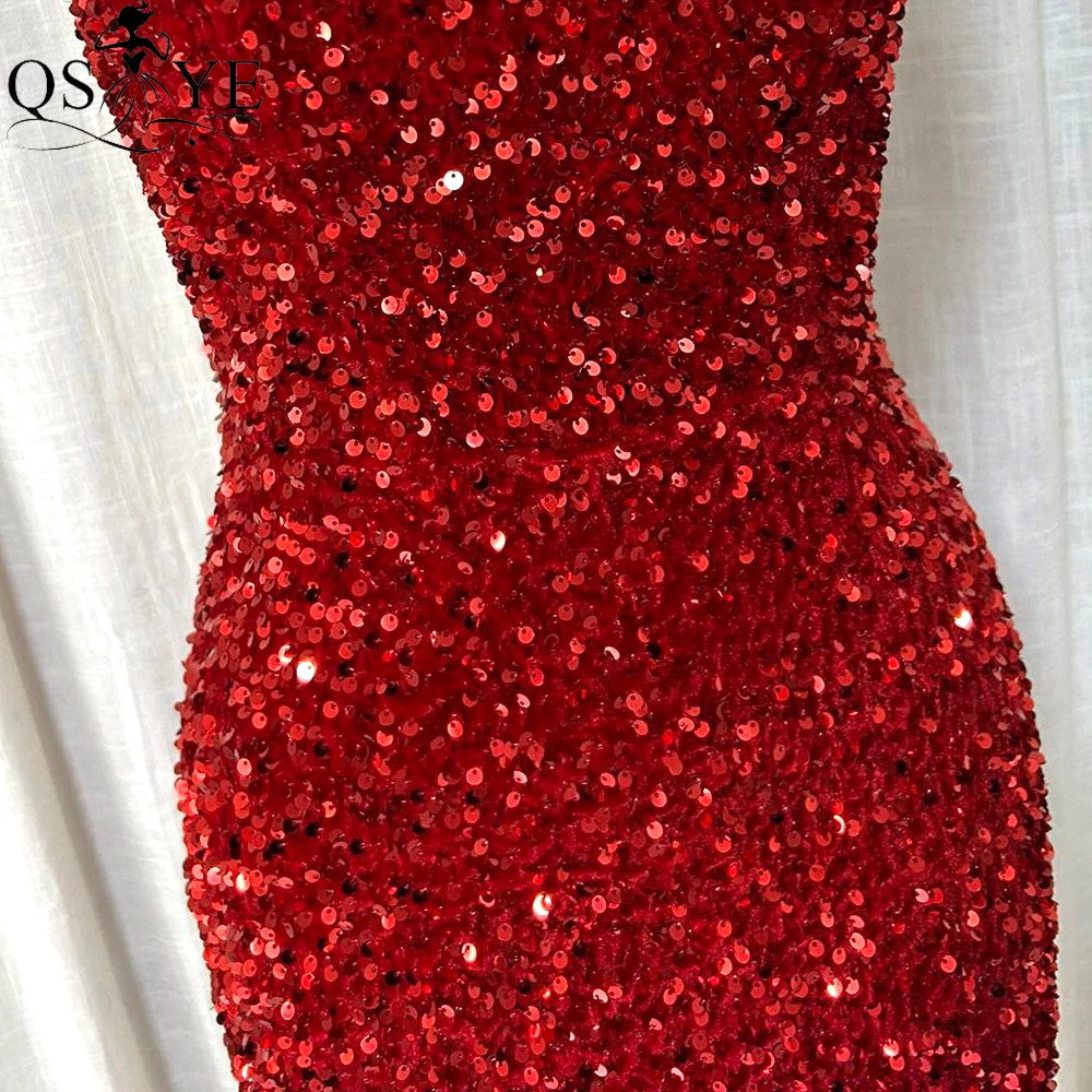 Vestidos de Fiesta Cortos con lentejuelas Rojas, vestido de noche con tirantes finos, espalda baja abierta, hasta la rodilla, Sexy