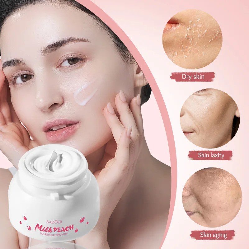 

Peach Sleeping Mask Milk Moisturizing Hydrating Whitening Mask Cream Anti Aging Nourish Beauty Facial Skin Care Night Repair