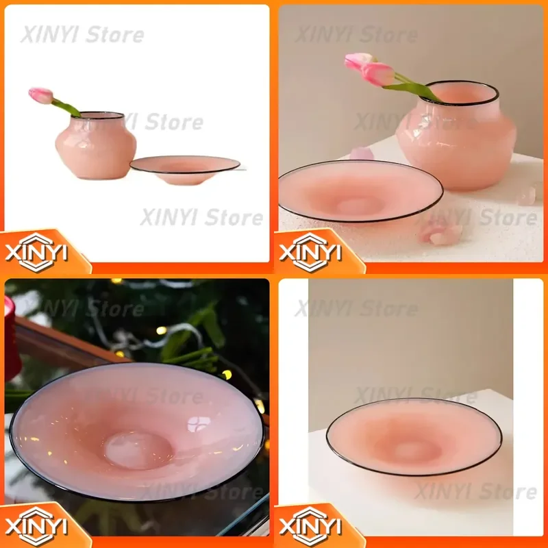 Pink Dining Table Special Beautiful Vase Stable Emotional Design Fruit Plate Set for Home Decor