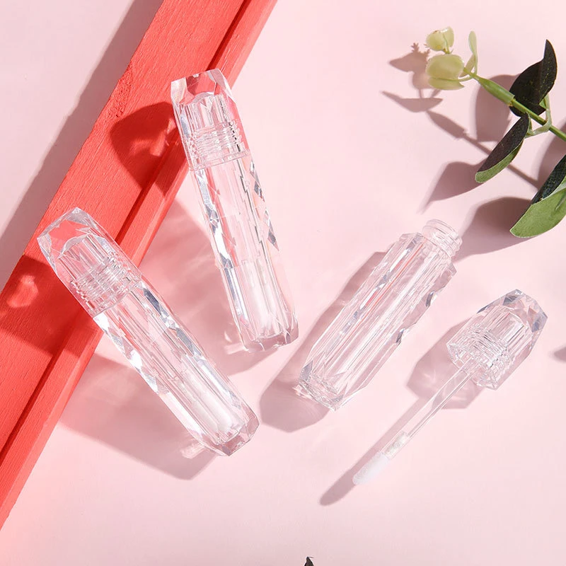 2.5ml Empty Portable Lip Gloss Tube Plastic Lip Glaze Tubes Diamond Shaped Fully Transparent Cosmetic Packing Container ﻿