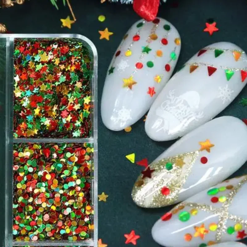 6 شبكات عيد الميلاد مسمار بريق مسمار الترتر نجمة الخريف الشتاء DIY مسمار الزينة الترتر DIY بها بنفسك سحر مانيكير لوازم فلاش #1