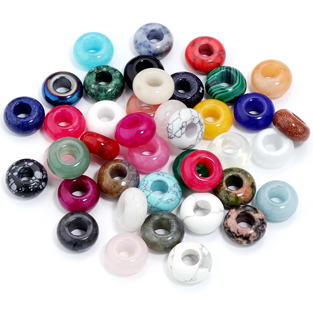 6 stks 14x8mm Natuursteen Kralen Amethist Tijgeroog Agaat Jade Abacus Vorm Big Hole Losse Kralen voor Sieraden Maken DIY Armbanden