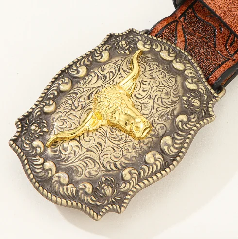 OYIFAN Western Cowboy Gürtel Jeans Dornschließe Gürtel Modegürtel 100-110-120 cm geschnitzter Gürtel Männer und Frauen verfügbarer Trendgürtel – Detail 7