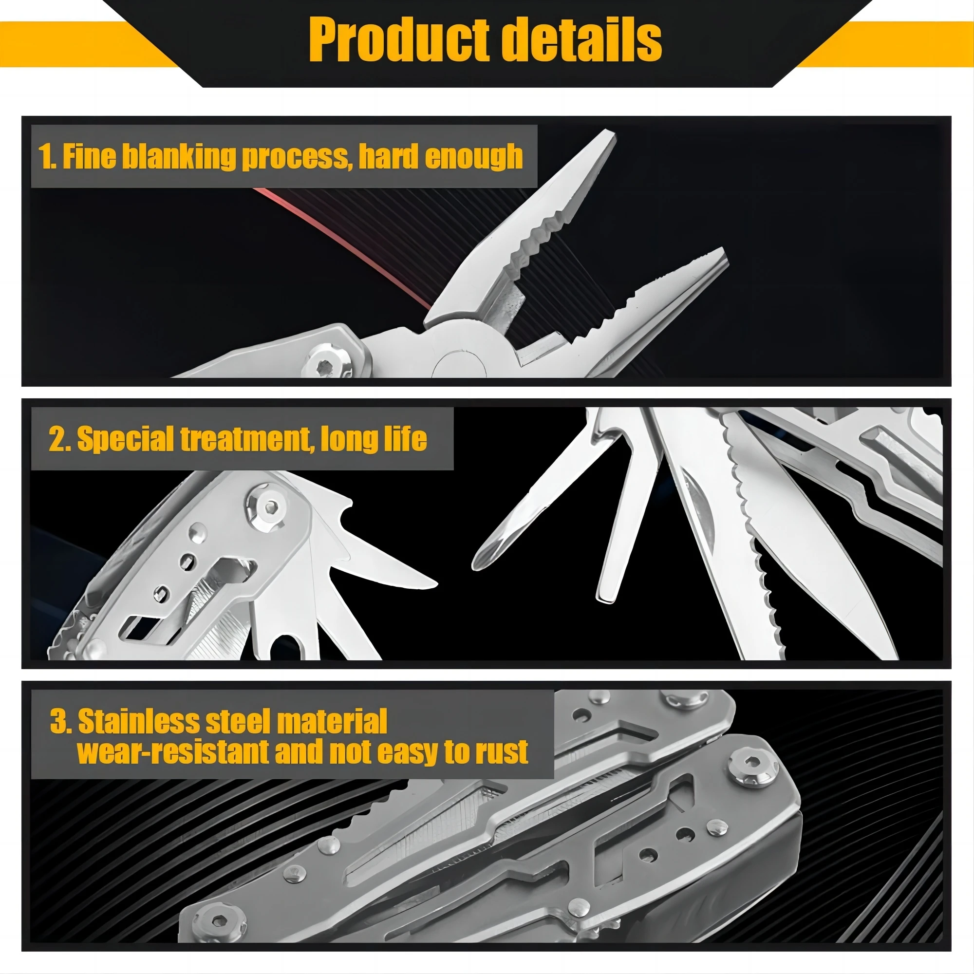 Imagem -02 - Alicatador Dobrável Multifunções Pocket Knife Sobrevivência ao ar Livre Ferramentas de Caça Aço Inoxidável Multi-ferramenta Pocket Knife