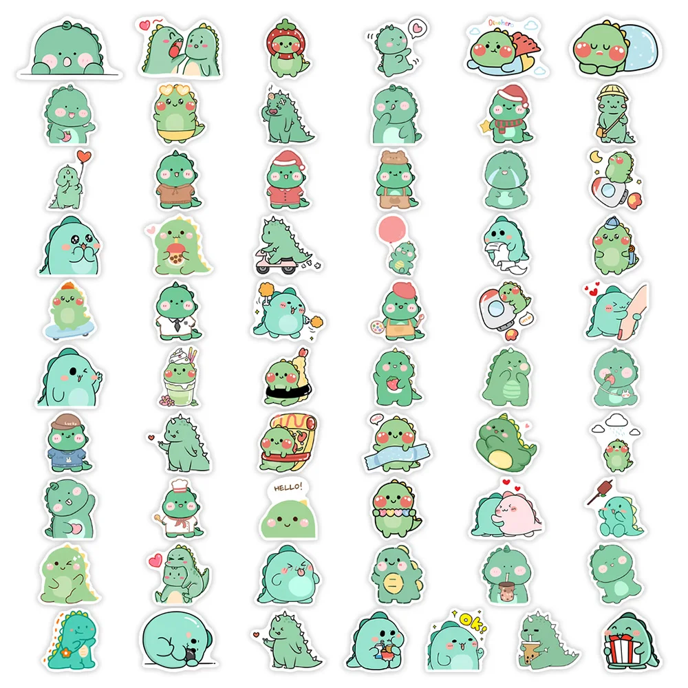 Pegatinas de dinosaurio verde de dibujos animados, divertido juguete DIY para niños, calcomanía de regalo para ordenador portátil, teléfono, álbum de recortes, botellas de equipaje decorativas a prueba de agua