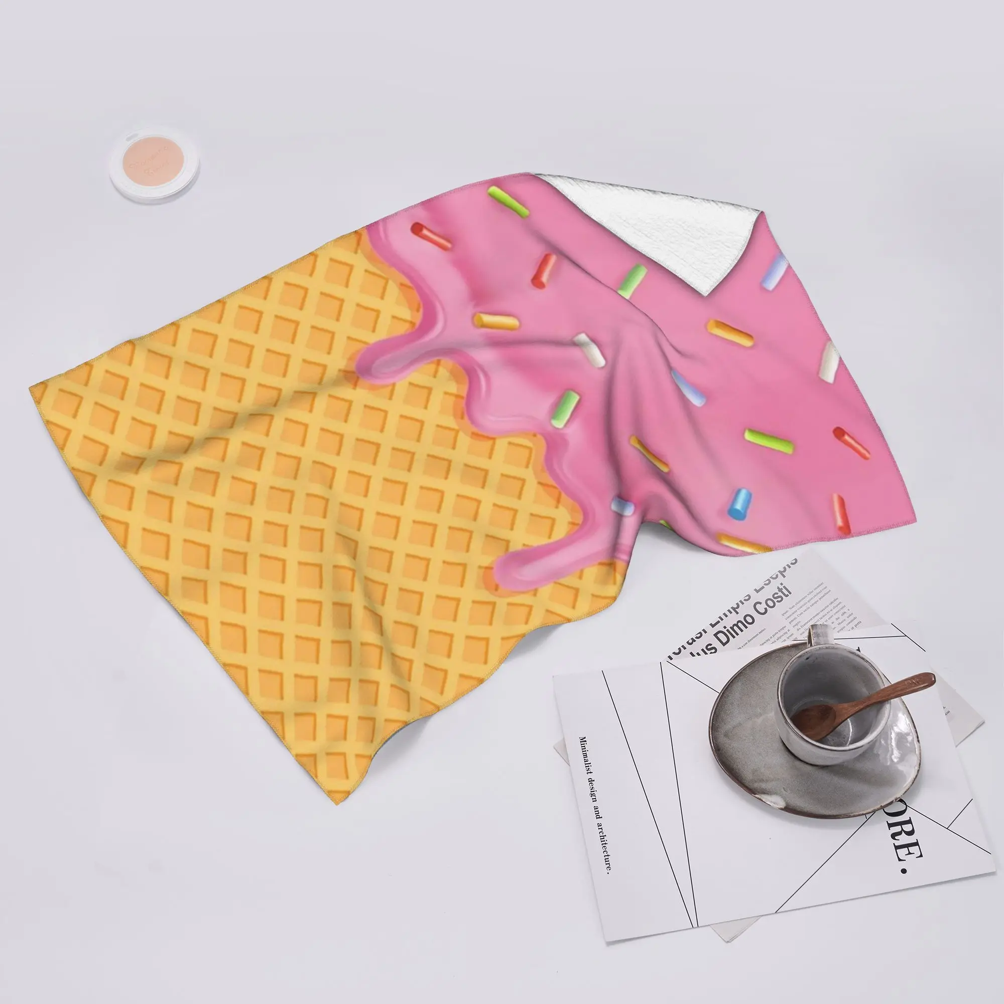 Custom Strawberry Ice Cream  Soft Face Towel Quick Dry Pool Bath Cotton Towels Absorbent Quick