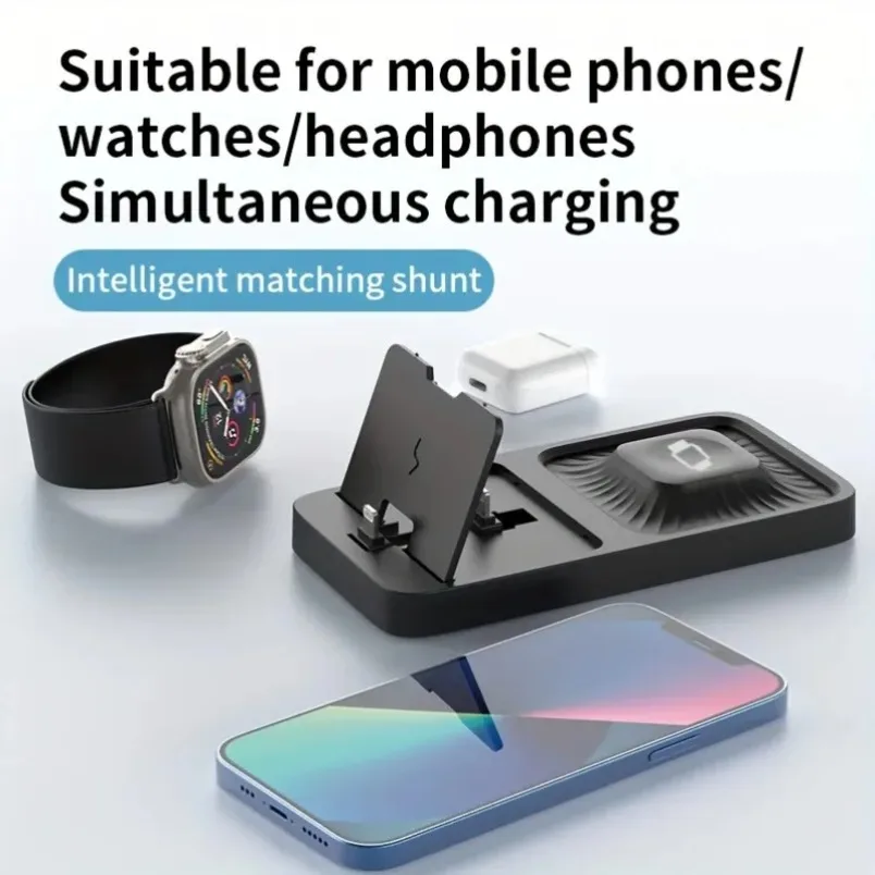 3 in 1 Wireless Charger Stand Multi Safety Protection 15W Fast Charge Anti-slip for iPhone 17 16 15 14 13 12 Watch AirPods view 3