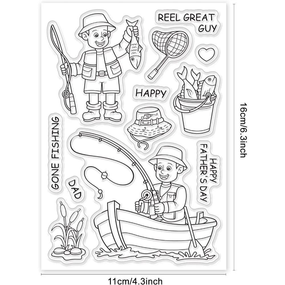 Fishing Pattern Clear Stamps Hat/Boat/Fish/Men/Flower/Happy Father's Day Transparent Rubber Stamps for Scrapbooking Stamps Card