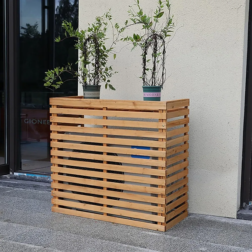

Air Conditioner Fence Screen Outdoor, Wooden Split AC Cover for Outside Units, Shelf Plant Stand for Outdoor, Garden