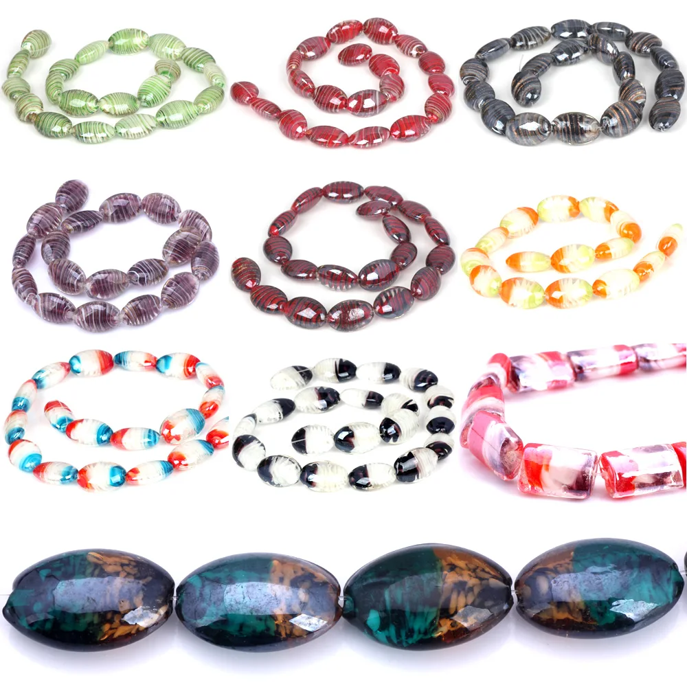 6PCS/Lot 25mm Multicolor Elliptical Shape Lampwork Loose Beads DIY Bracelet /Necklace/Earrings Handmade Jewelry Making