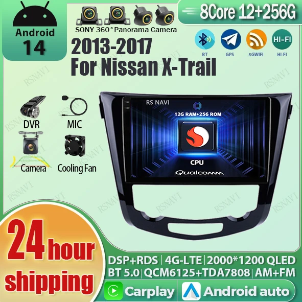

Android 14 Carplay Auto Qualcomm 2K QLED Screen Car Radio Player For Nissan X-Trail 2013 - 2017 GPS Stereo Wifi BT 4G Navigation