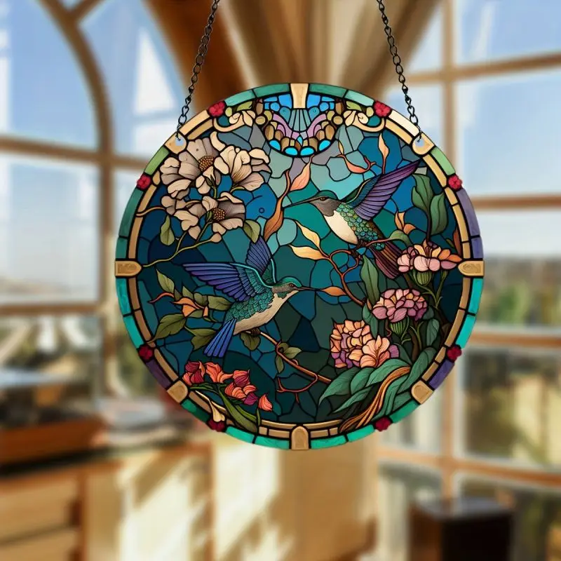 Birds Series Stained Window Suncatcher Home Room Decor Parrot Hummingbird Acrylic Wall Hanging Pendant Porch Garden Ornament DIY