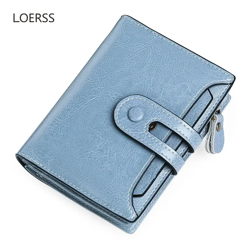 

LOERSS Genuine Leather Women Wallets Luxury Pocket Purses With Zipper Simple Soft Ladies Mini Wallet 2023 New Design Card Holder