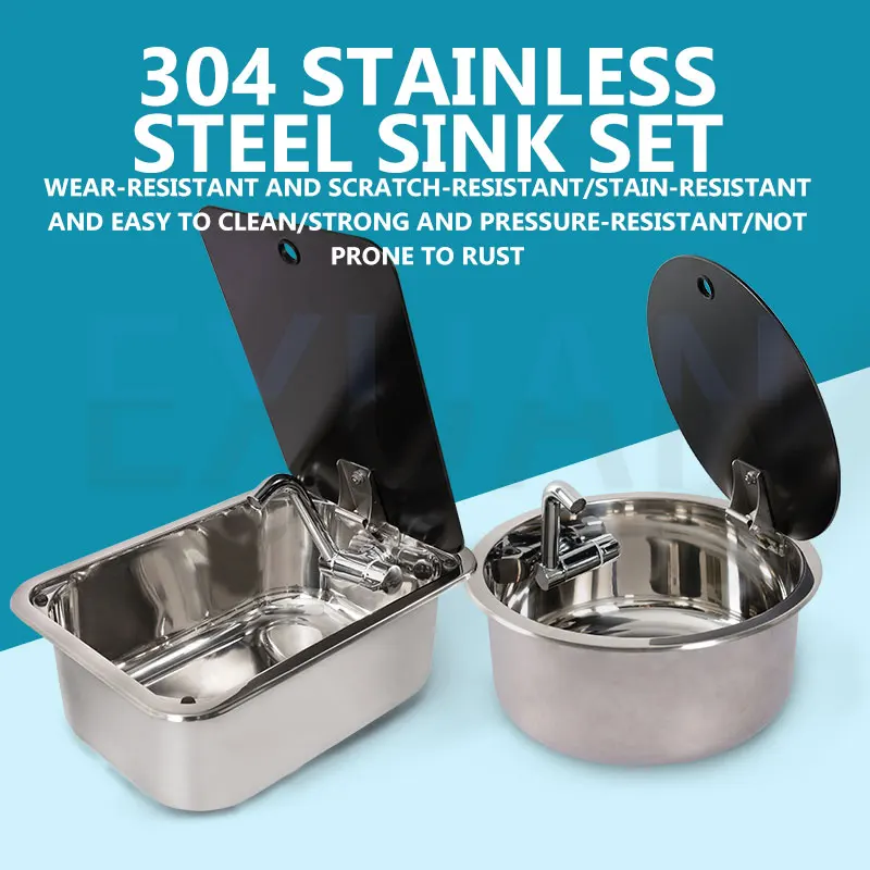 RV Stainless Steel Sink Small Kitchen Sink Square Washbasin Outdoor Single Slot Vegetable Sink Modification Travel Washing Basin