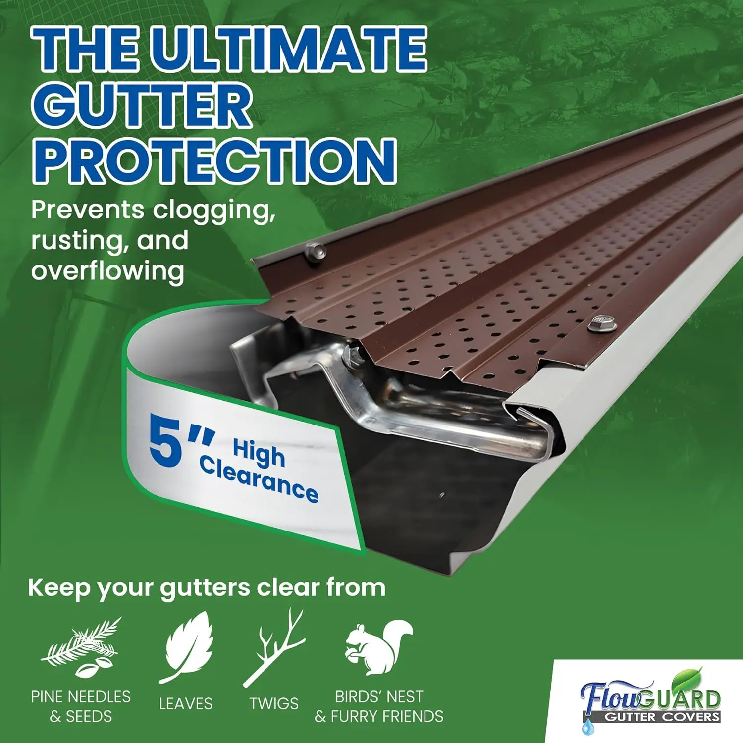 Flow Guard High Clearance Premium 50-Year Gutter Cover System Brown 5 Inch Aluminum Gutter Guards 1020 Feet