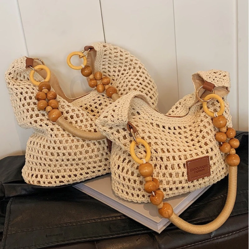 

Seaside vacation beach woven bag women's cut outknittingsatchel bag large capacity shoulder underarm bag