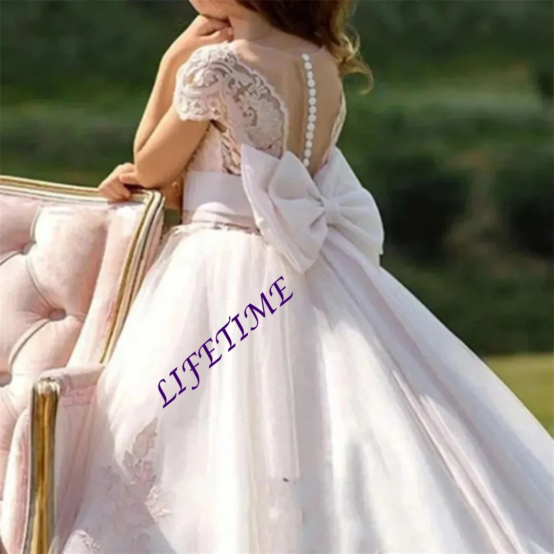 

CustomizedLace Flower Girl Dresses Sheer Neck Todder Puffy Ball Gown for Wedding Communion Pageant Kids Dresses