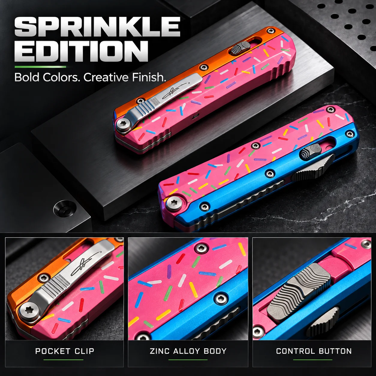D2 Steel Utility Knife with Sprinkle-Pattern Zinc Alloy Handle, EDC Pocket Tool for Everyday Carry, Gift for Men