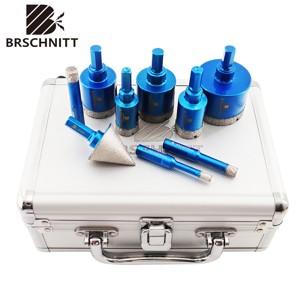 

BRSCHNITT 9pcs Dia 6-50mm Diamond Drilling Bit Tile Cutter for Ceramic Marble Granite Triangle Shank Hole Saw Drill Chamfer