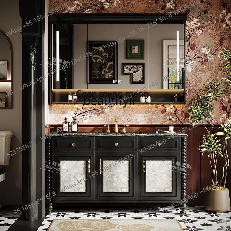 

cc182Французский ретро шкаф для ванной комнаты, комбинированный резной напольный шкаф для умывальника из массива дерева R