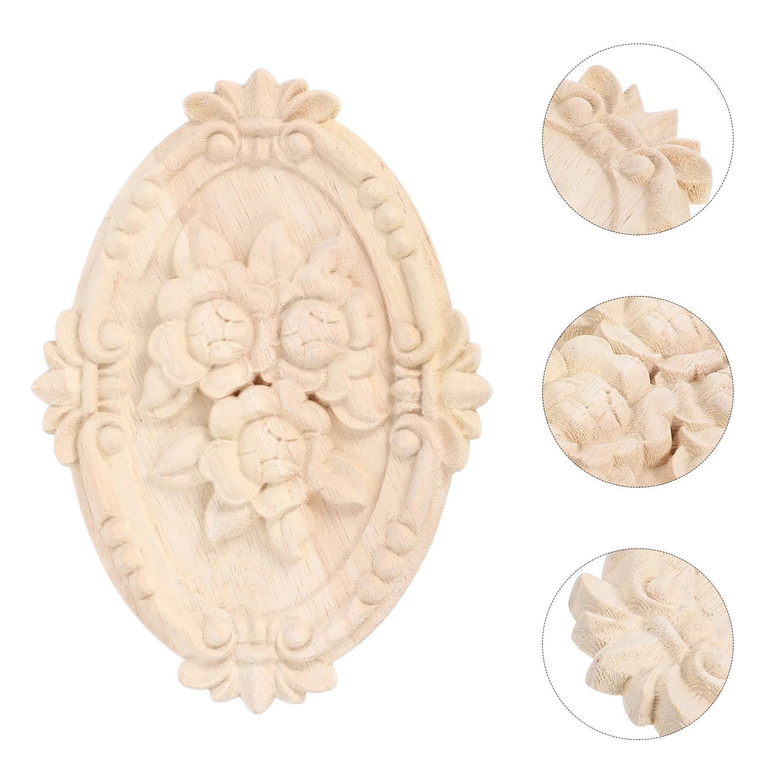 

Wooden Appliques for Furniture Beautiful Flower Pattern Carved Rose Decoration Oval Cabinet Door Onlay Floral Hollow Design Wood
