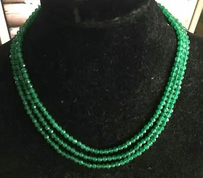 

HOT 4mm Faceted 3 Rows Genuine Natural Green Emerald beads necklace