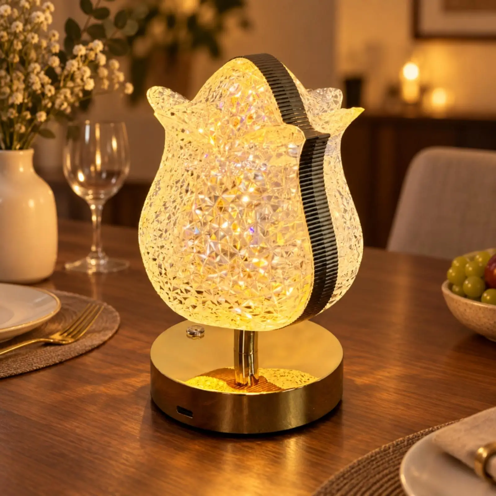 Decorative Table Lamp with Textured Shade Three Light Colors Flower Shade Table Lamp Charming Chic for Bedside, Bedroom