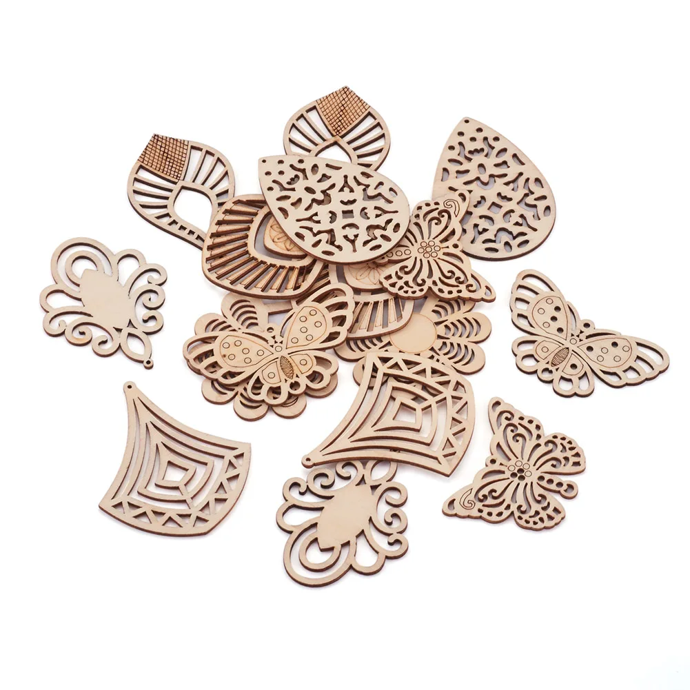 Filigree Wood Dangle Earring Making Kit Butterfly Fan Pendant with Earring Hook & Jump Ring DIY Jewelry Making Accessories