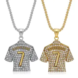 Men's Necklace Football 7 Pendant With 316L Stainless Steel Chain and Iced Out Bling Rhinestones Necklace Hip Hop Sports Jewelry