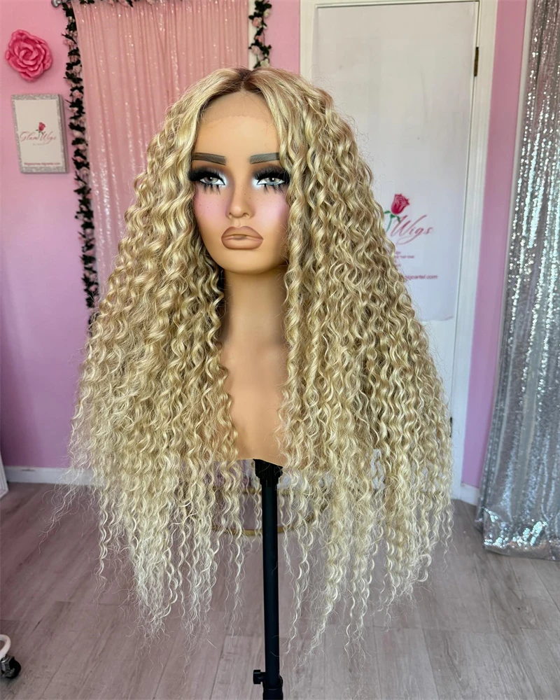 Synthetic Lace Wigs kinky Curly Lace Front Wig for Women Ombre Honey Blonde with Icy Roots Futura Cosplay 13x4 Lace Wig for Girl