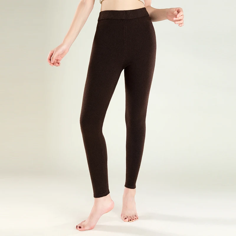 Leggings de lana pura para mujer, pantalones ajustados y cálidos, con pantalones elásticos debajo, otoño e invierno, nuevo