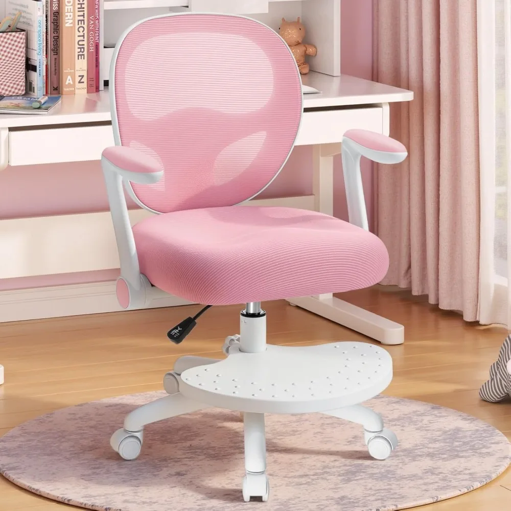 Kids Desk Chair Ergonomic Study Chair with Flipped Armrest and Footrest Adjustable Height Swivel Kids Computer Chair