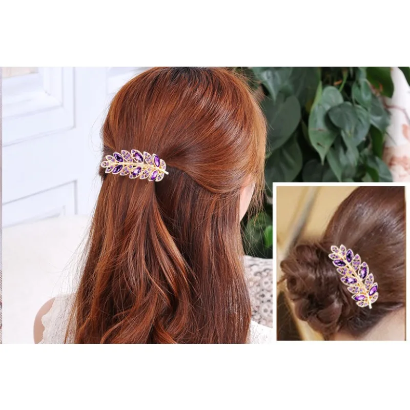 Crystal Leaf Shape Hairpin Girl Ladies Headwear Jewelry for Women Rhinestone Alloy Hair Clip Party Barrettes Hair Accessories