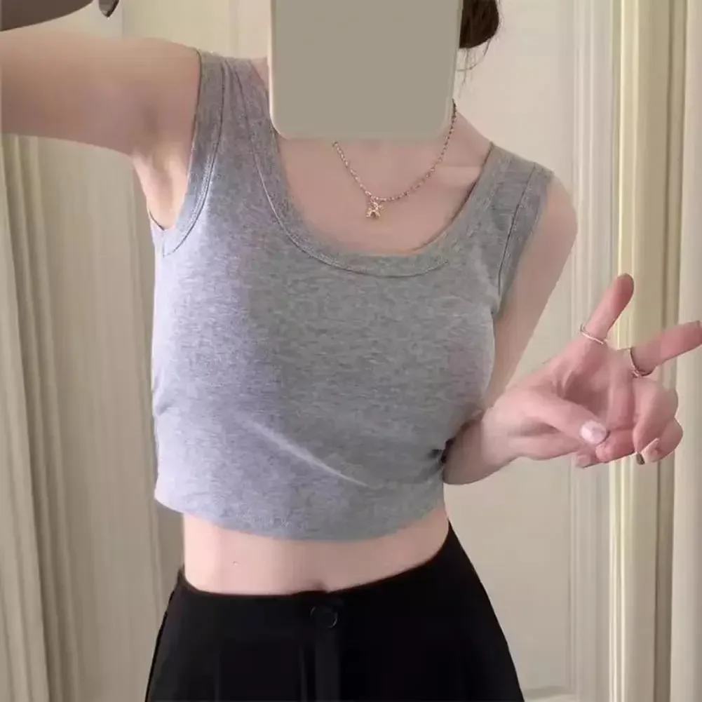 

Versatile Slim-fitting Vest Women Tank Tops O-neck Sleeveless Slim Fit Undershirt Solid Color Camisole High Elastic Tops