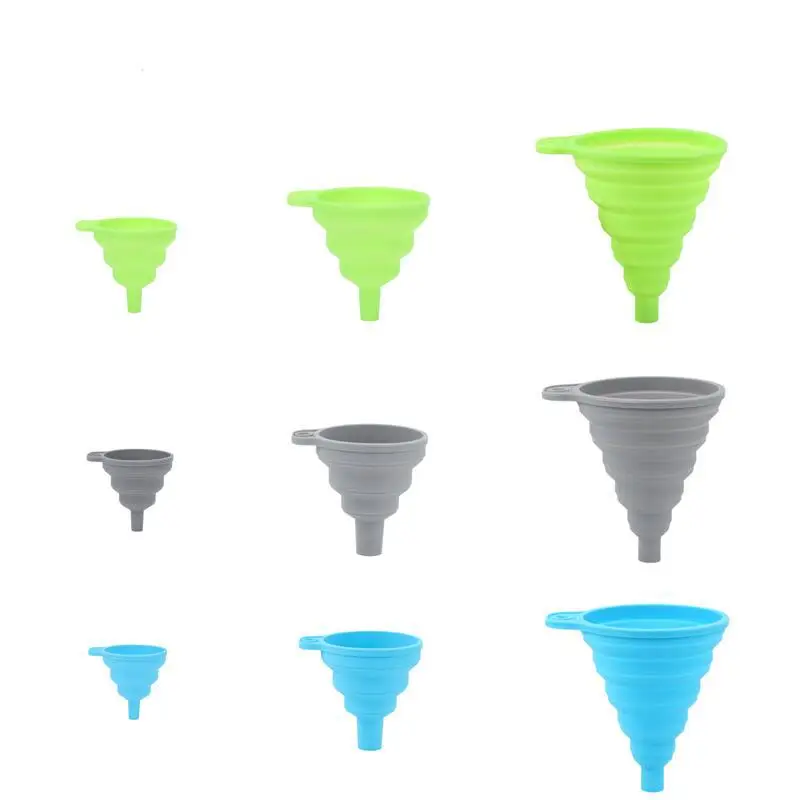 3 pc Silicone Collapsible Foldable Funnel Household Kitchen Cooking Tools Portable Wine Mini Portable Oil Pot Funnel