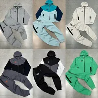 Casual Embroidered Fleece Lined Open Cardigan Hooded Zipper Pants Set for Men And Women Color Block Design by Syna