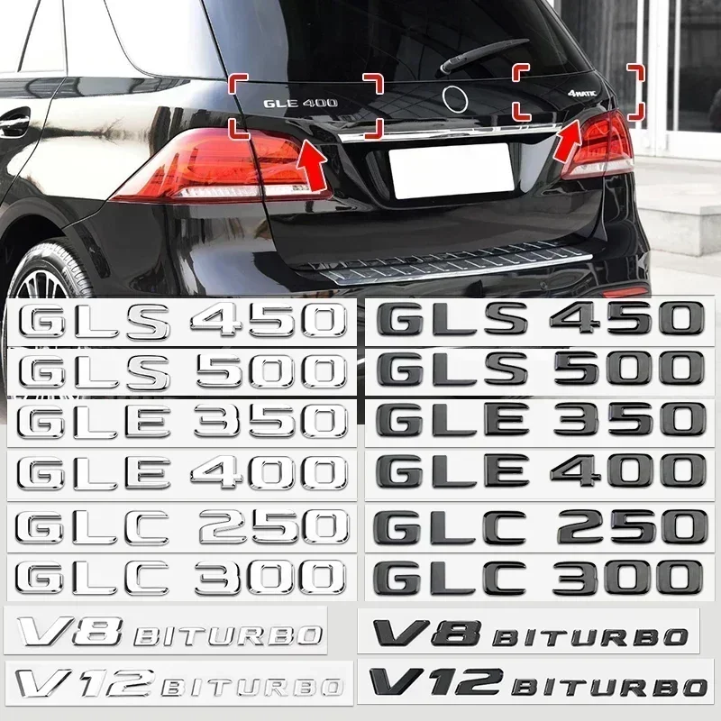 메르세데스 벤츠 AMG GLC200 GLC250 GLE400 GLS450 V8 V12 BITURBO 4MATIC 용 크롬 플라스틱 자동차 트렁크 후면 3D 문자 배지 엠블럼