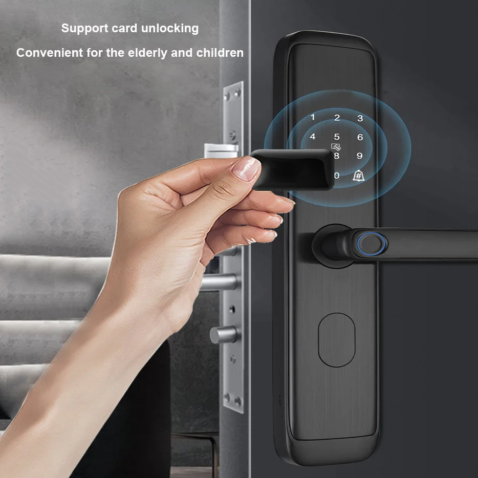 Tuya Smart Lock Wirelss With Wifi  Aluminum Alloy Fingerprint Unlock Support USB Emergency Charge Handle Direction Adjustable