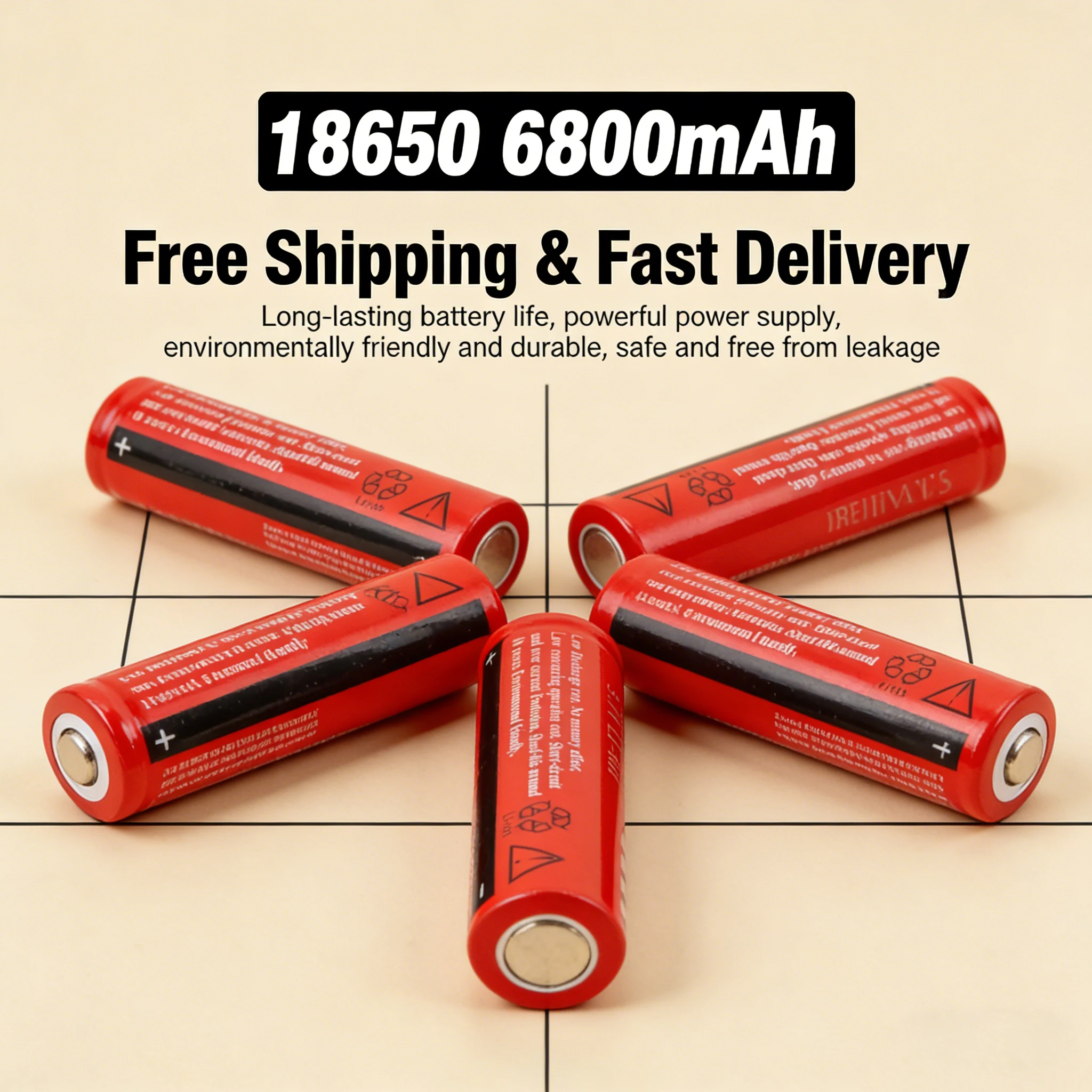 18650 Rechargeable Battery 3.7V Lithium Ion Cell for LED Flashlight Torch Headlamp High Capacity 18650Li-ion Replacement