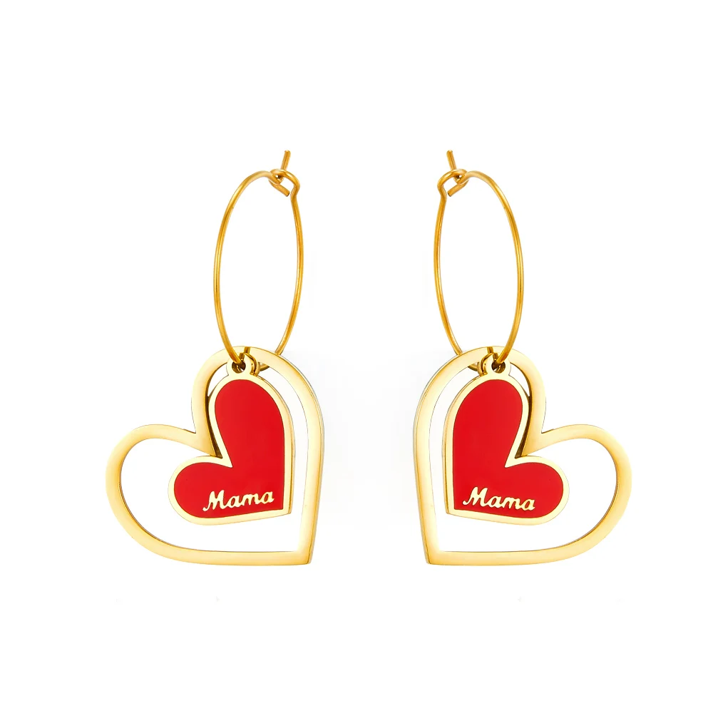 Fashion Heart Stainless steel Big Hoop Earrings for Women Gold Color Lovers Jewelry Stainless Steel Double Heart Earrings Weddin