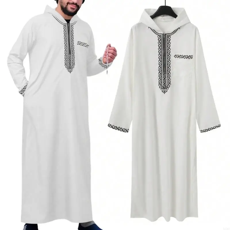 Y3NE Islamic Clothing Men Robe Kaftan Muslims Man Moroccan Casual Long Dress Arabic Thobe Grown Middle East National Costume