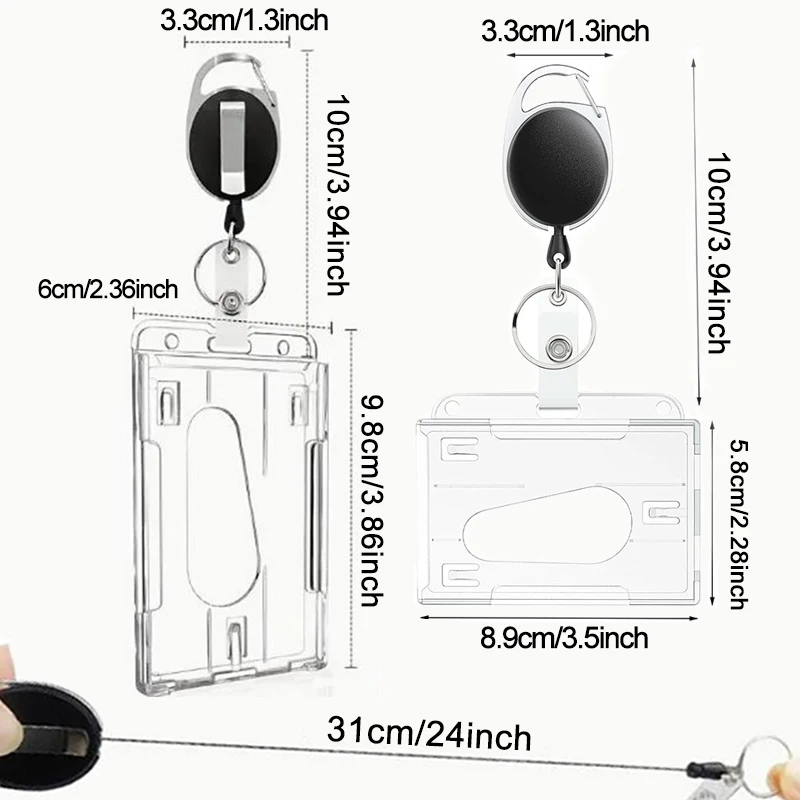 1/5 Uds llavero insignia carrete retráctil pase permiso de trabajo funda doble ranura para tarjetas titular de la tarjeta Protector etiqueta de identificación cubierta