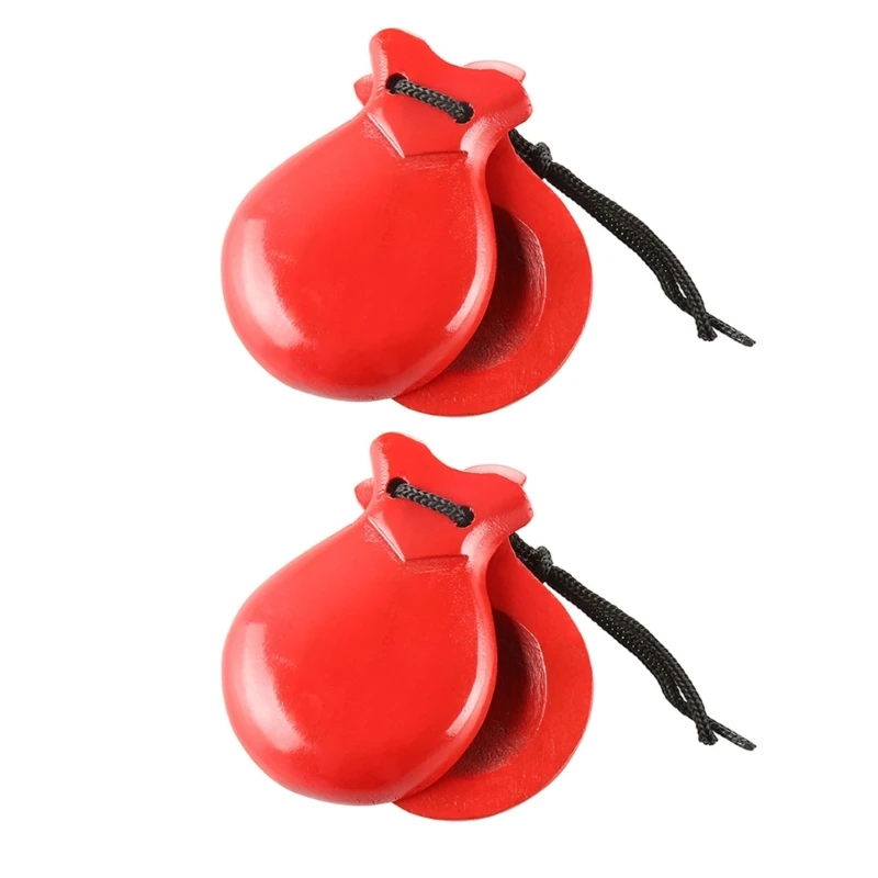 2 Pcs Flamenco Dance Castanets with String Wood Spanish Castanet Hand Percussion Instrument Musical Toy for Kids Adults