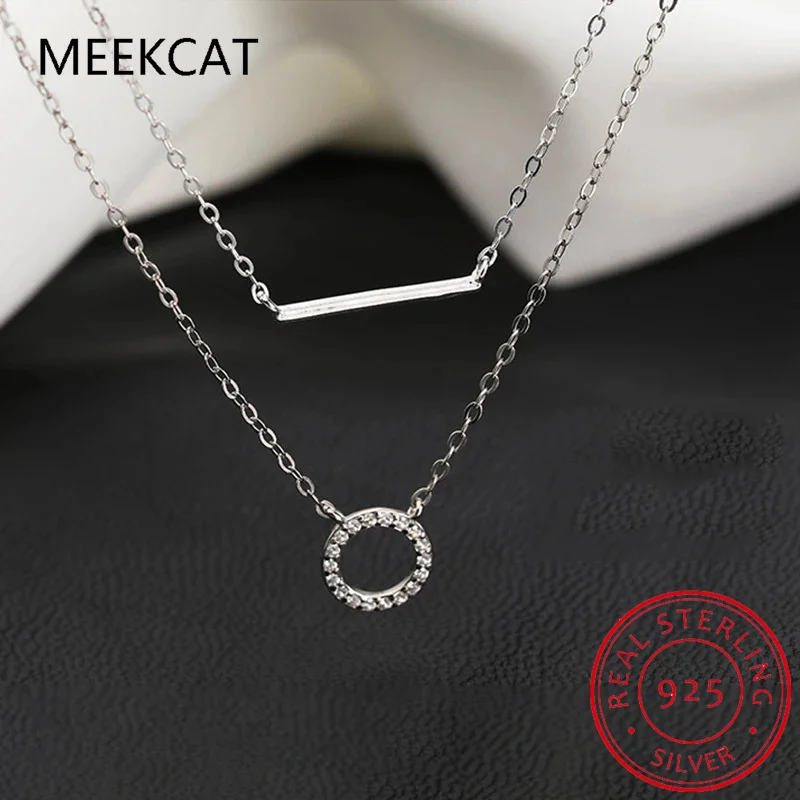 Moissanite Circle Pendant Necklace Niche 925 Sterling Silver Double Layers Chain Necklaces for Women Valentine's Day Gift