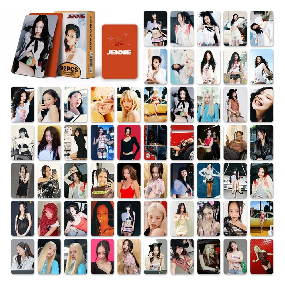 92pcs Kpop JENNIE Photocard Albums Lomo Card Solo Postcard and Stickers Photocards for Fans Collection or Gift