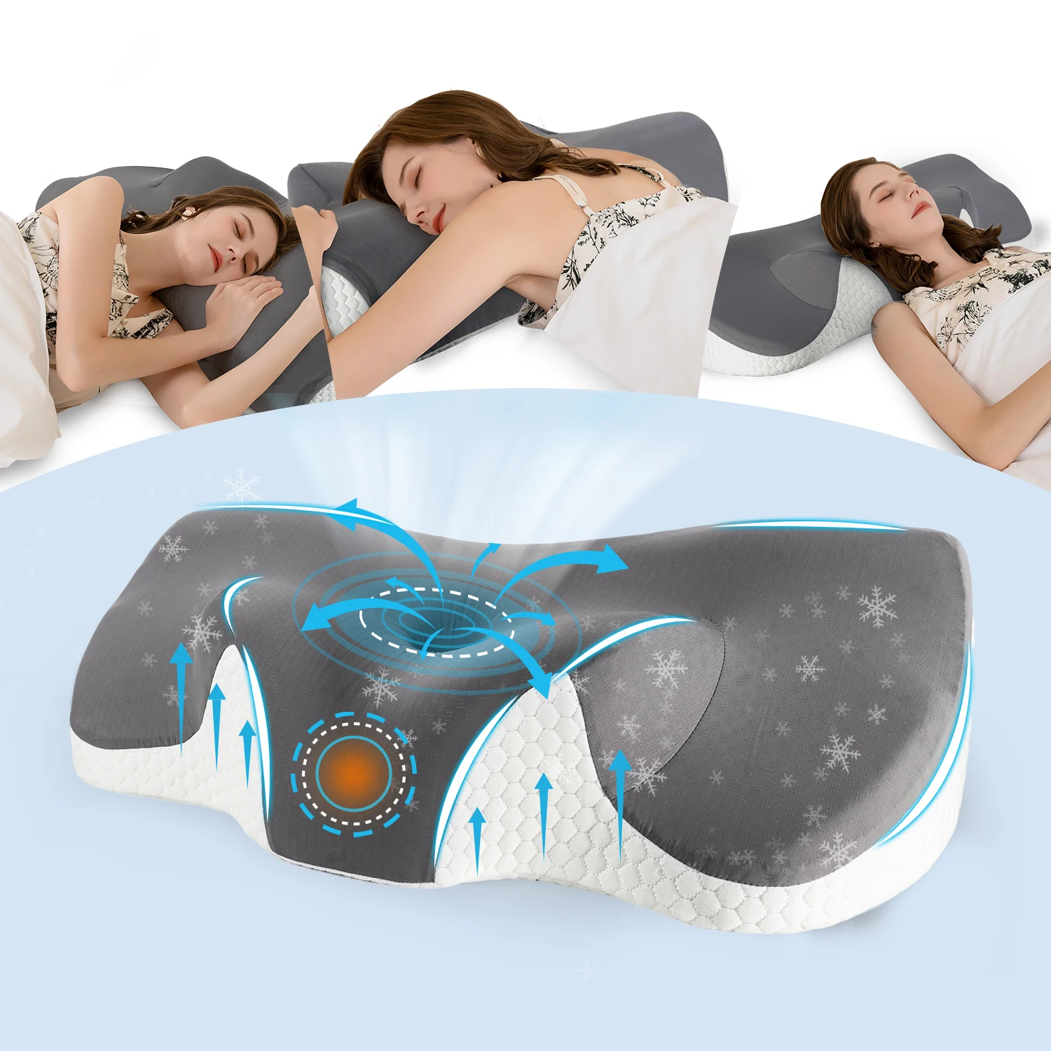 Kopfkissen Nackenschmerzen, Ergonomisches Nackenkissen Kopfkissen, Memory Foam Orthopädische Kissen, Schlafkissen für Seitenschläfer Rücken & Bauchschläfer (65.8 X 35.6 X 9/12cm)